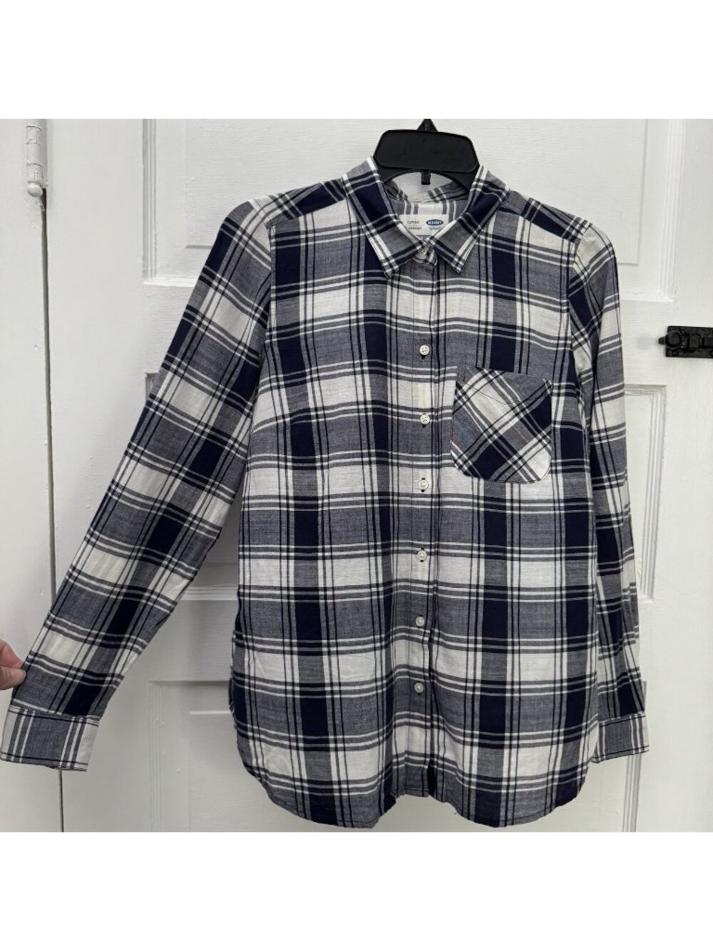 Old Navy Women’s Small Navy Gray Plaid Classic Button-Up Shirt